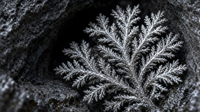 Metal dendrites inside a shrinkage cavity of a cast part, dendritic solidification casting defect macro