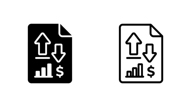 Financial document file with growth arrows and currency symbol icon