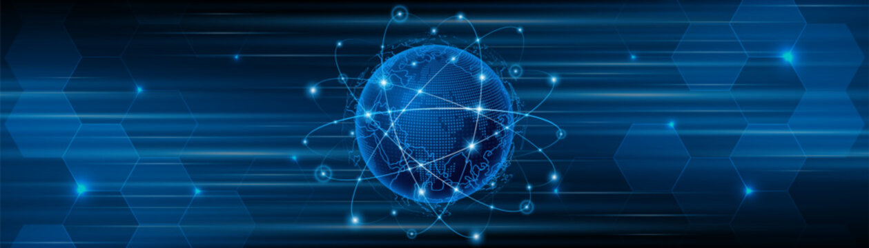 Global connection network background. World map. High-speed internet technology concept or fast wireless data transmission. modern internet network connection technology background