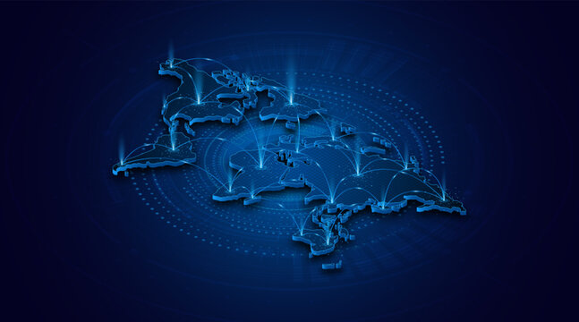 Global connection network background. World map. Internet technology concept or global communication.