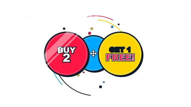 Animated buy two get one free stickers for marketing promotions