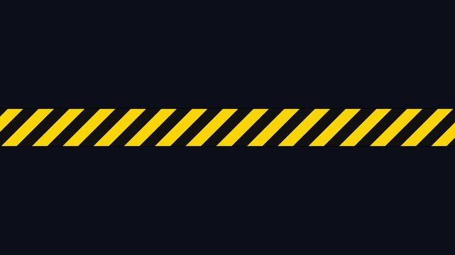 Animated Black and Yellow Diagonal Caution Stripes Moving Across a Dark Background in a Seamless Looping Motion Graphic