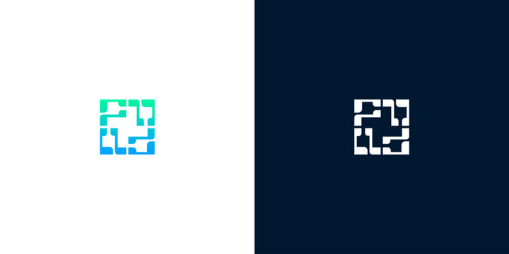 Abstract technology circuit logo design template for digital network cyber security and microchip branding symbol