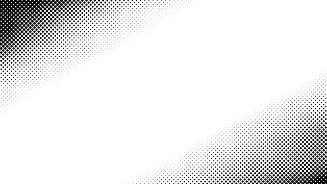 Minimalist black and white halftone dot pattern motion background featuring a clean central vignette and geometric dot gradients