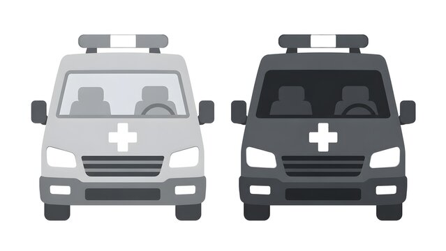 Ambulance vehicles with medical cross emblems front view illustration