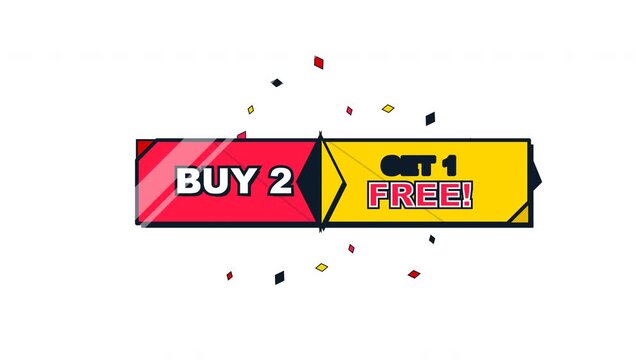 Buy two get one free banner graphic with confetti animation