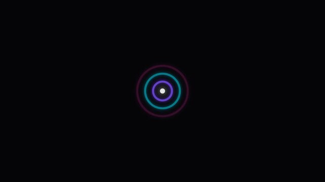 Neon Pulse Rings Loader with three concentric neon rings in cyan, rings expand outward in phases like