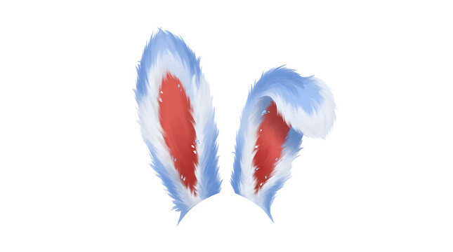 Digital painting of two rabbit ears with red inner lining isolated on white