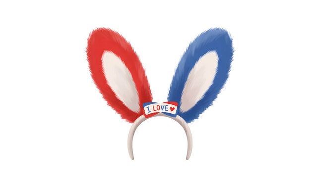 Festive rabbit ears headband with french flag colors isolated on white
