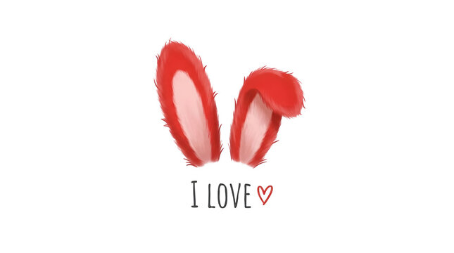 Red rabbit ears illustration with handwritten text expressing love and affection