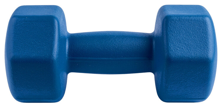 blue rubber dumbbell isolated on white