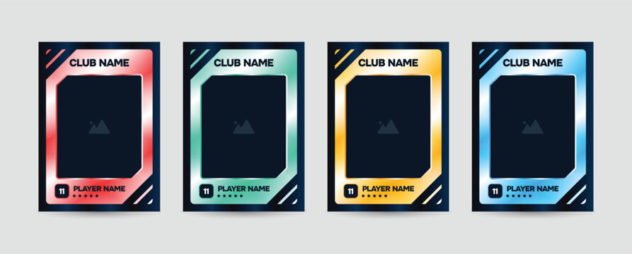Set of player trading card template, Photo frame and border collection for soccer, hockey, volleyball, and basketball players, Sport flyer layout design