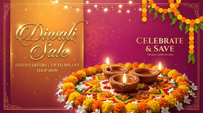 Festive diwali sale background with lights and traditional indian decorations for celebrations