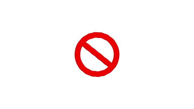 Red prohibited sign stop, cross, cancel animation. Animated for prohibited icon on black background with alpha channel.