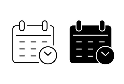 Calendar with clock - schedule icon. Deadline symbol. Vector