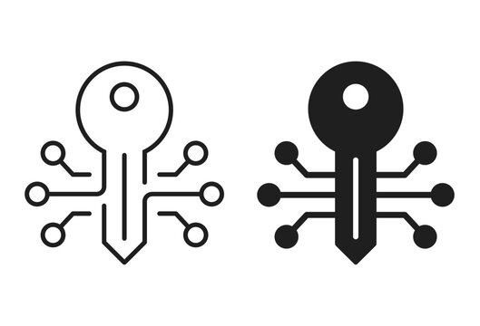 Digital key icon set. Cyber security, access symbol. Vector