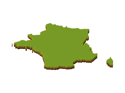 Multilayer Isometric Map of FRANCE Isolated on Transparent Background