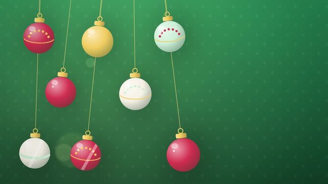 Christmas baubles swinging in a pendulum wave close-up seamless loop