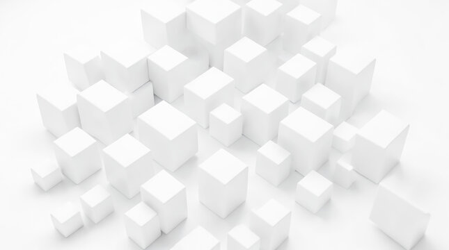 Abstract white geometric cubes top view