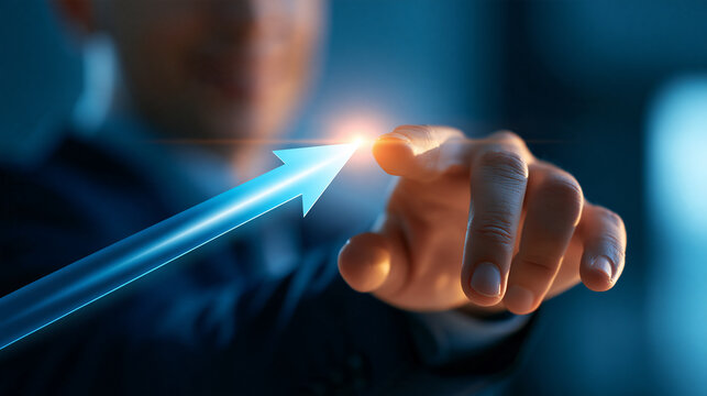Faceless businessman&rsquo;s hand reaching toward a 2026 to 2027 transition arrow, future planning, business growth, success goals, perspective shift and new year vision on a blue