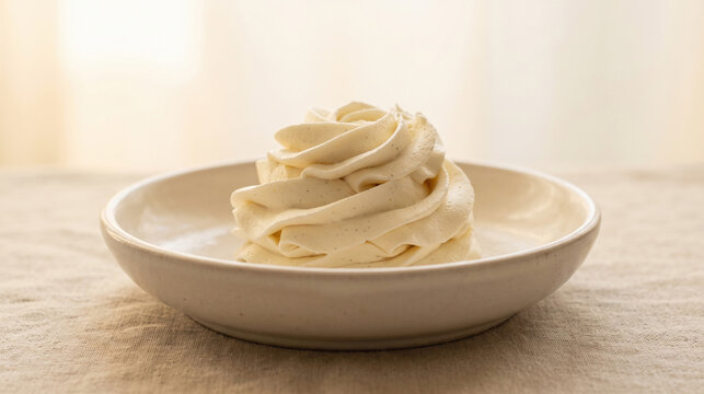 Ceramic dish with sculptural vanilla cream rosette