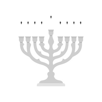 Traditional silver Hanukkah menorah with classic candle holders, flat vector illustration