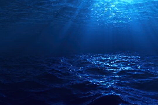 sunlight penetrates deep blue ocean waters creating a serene underwater scene