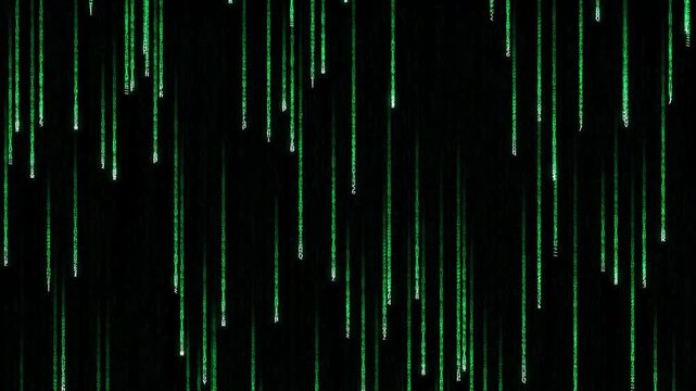 Digital Code Rain Falling Green Binary Stream on Black Cyber Security Motion Background Loop