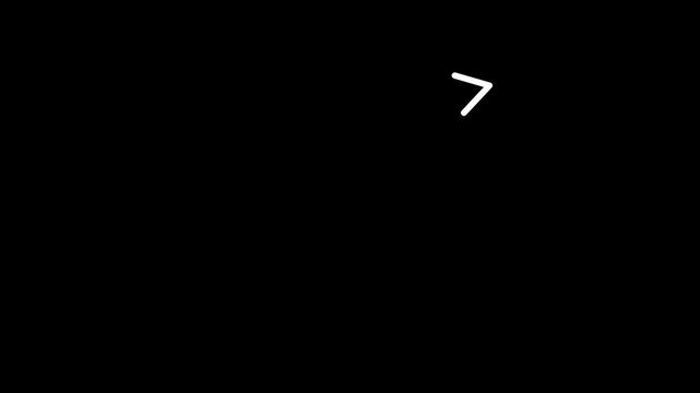 Minimalist white arrow icon animation on black background, for user interface, pointer direction navigation
