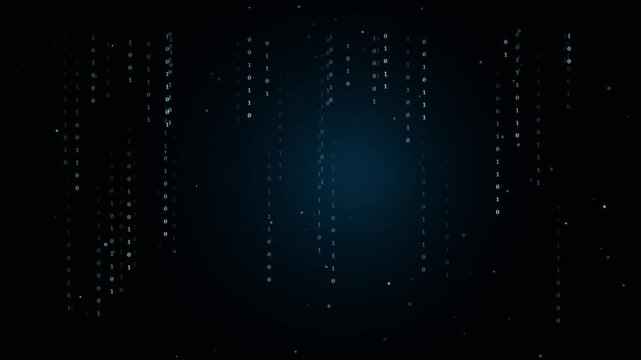 Binary Code Rain Falling Numbers on Dark Blue Cyber Security Motion Background Loop