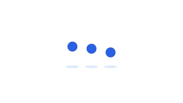 Minimalist loading animation with bouncing blue spheres on white background, for ui ux, circles