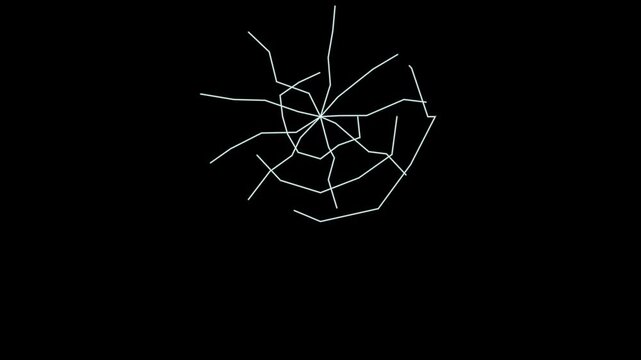 Minimalist abstract geometric animation with rotating triangles and web structure on black background