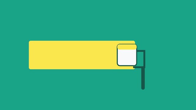 Minimalist paint roller animation painting yellow stripe on green background, for creative projects motion
