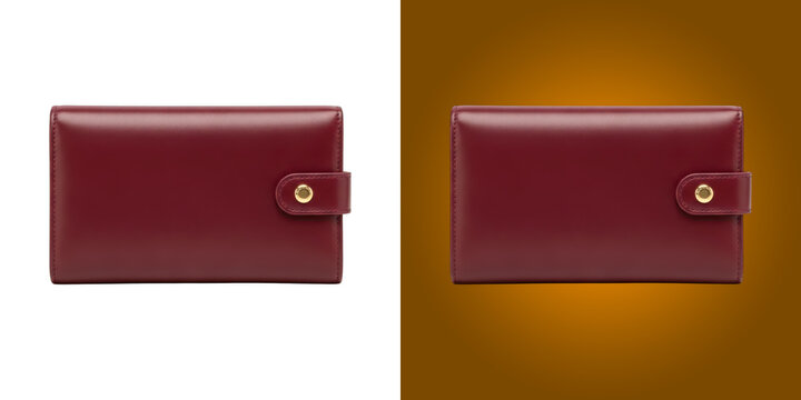 Elegant red leather wallet with a shiny gold button clasp accessory