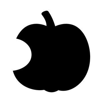 Bitten apple silhouette vector icon, black fruit shape with bite mark, minimalist food symbol for healthy eating and snack concepts isolated on White Background