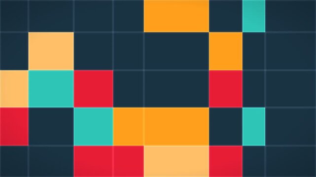 Abstract geometric pattern with colorful squares and dark background in a grid layout