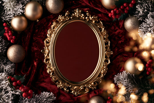 A red background for Christmas, framed in an oval shape