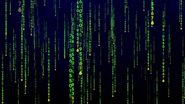 Digital matrix rain background: falling green binary code data stream for cyber security, technology, and programming concepts