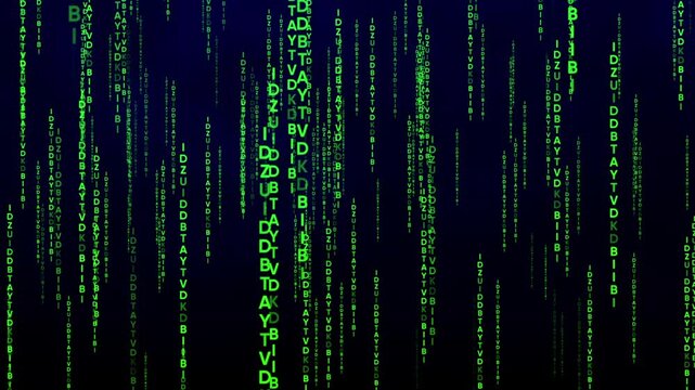 Digital matrix rain background: green falling binary code streams for cybersecurity, technology, and data programming concepts