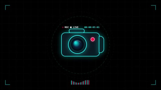 Digital camera recording interface overlay with glowing neon hud