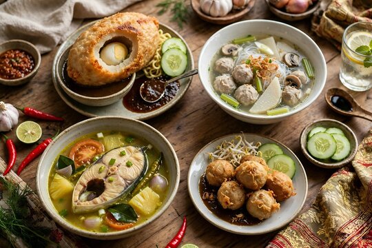 Traditional South Sumatra Food Pempek Kapal Selam Tekwan Pindang Patin And Model Indonesian Cuisine