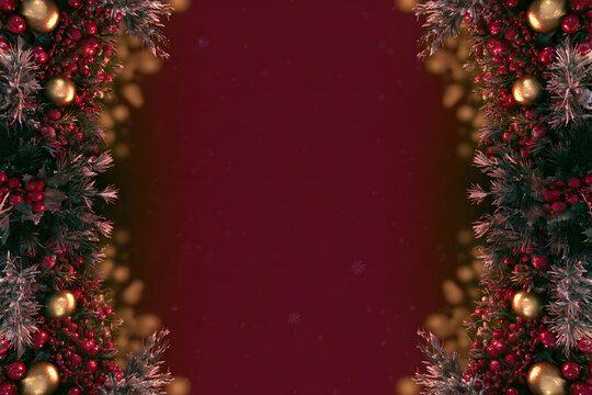 A Christmas-themed backdrop with a double-sided border in red