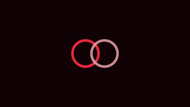 Minimalist interlocking circles animation on black background, abstract geometric motion