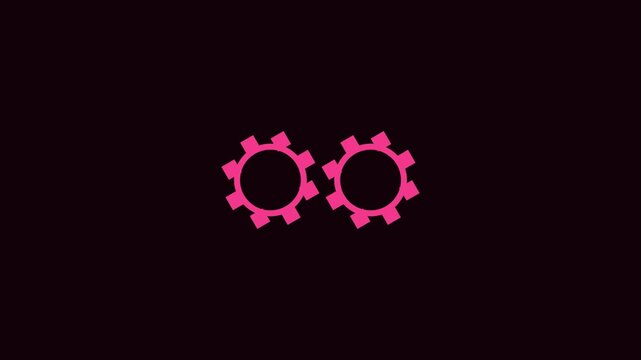 Minimalist pink gear icon animation rotating on black background, for tech and, business motion wheel