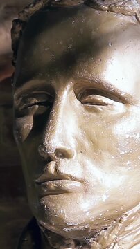 Close Up Panning Shot Of Louis Braille Statue In Argentine Special School - Vertical 4K
