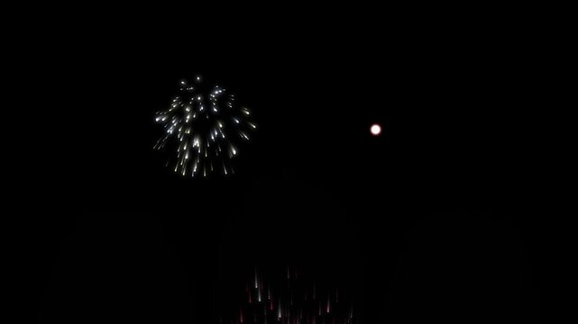 Vibrant multicolored fireworks display exploding against dark night sky background