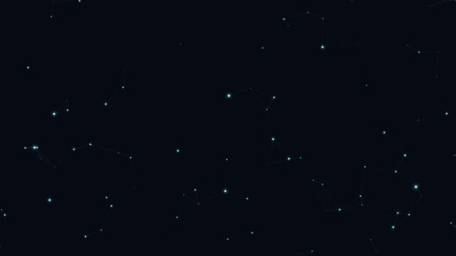 A minimalist dark digital background featuring glowing cyan nodes and thin connecting lines in a subtle technological constellation pattern.