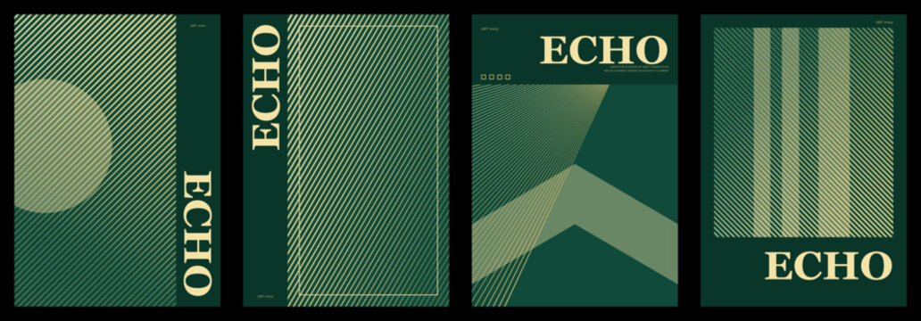 Green and beige editorial book cover design with diagonal line patterns and geometric shapes. Typography layout. Modern minimal layout for publishing and print collateral projects