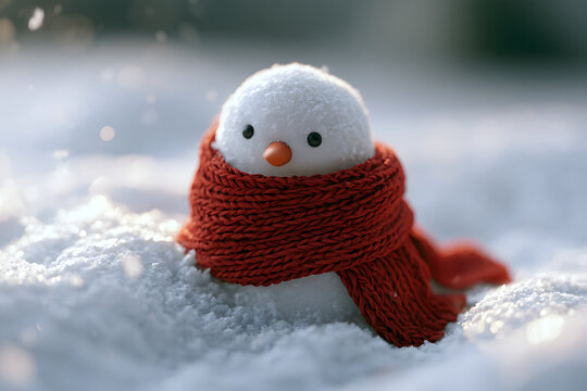 Adorable snowman buried under snow