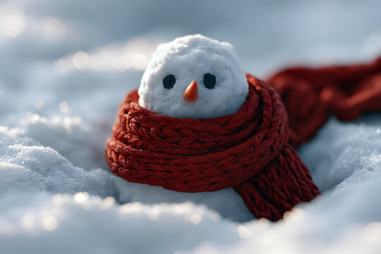 A cuddly snowman in a pile of snow